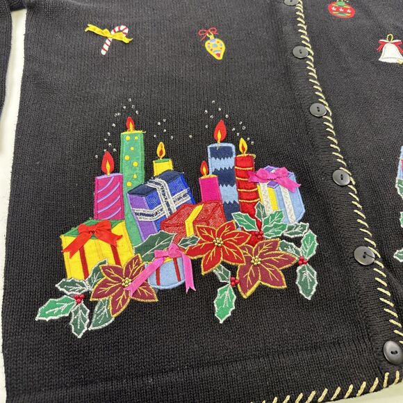 The Quacker Factory Christmas Sweater Cardigan Ornaments Presents Candles 1X - Picture 3 of 15